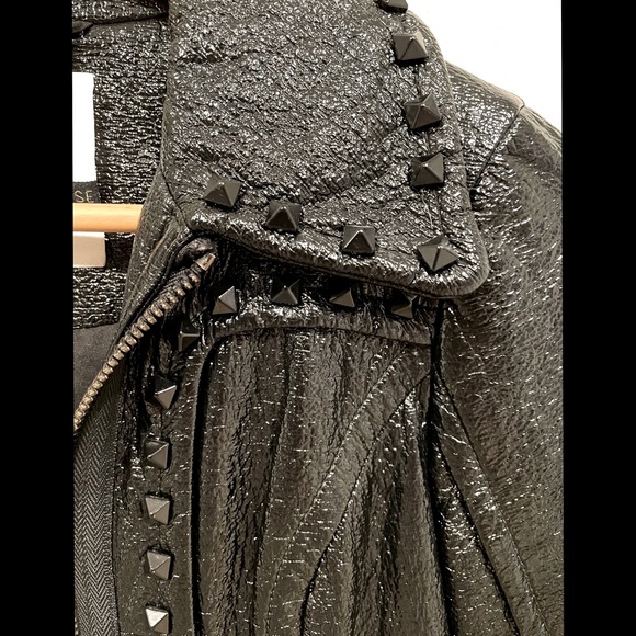 Tracy Reese- Maxwell - Moto Studded Patent Black Jacket-  Size XS - Picture 5 of 8